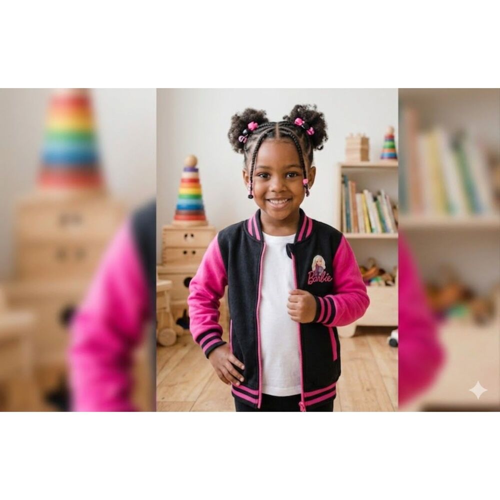 Barbie Pink and Black Logo Varsity College Jacket | Size 5